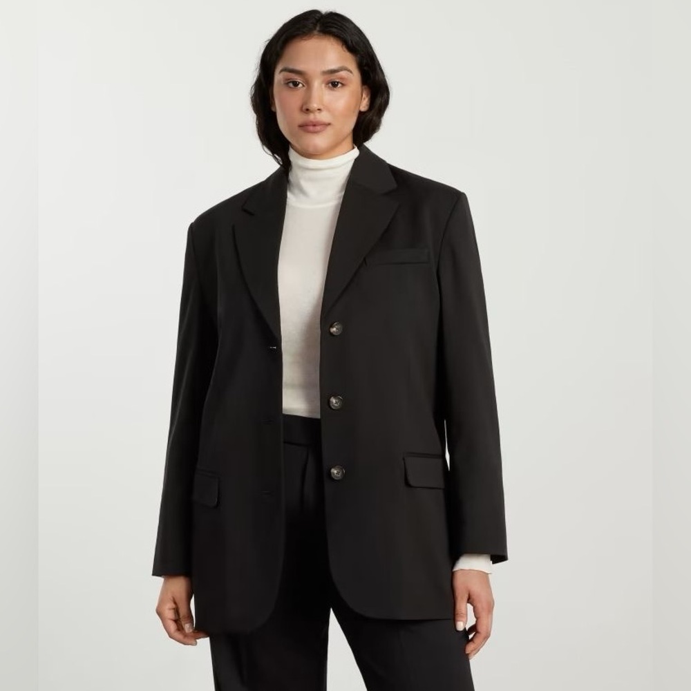 Everlane The 80s Italian Wool Blazer Black Size 6 Button Front Jacket Oversized